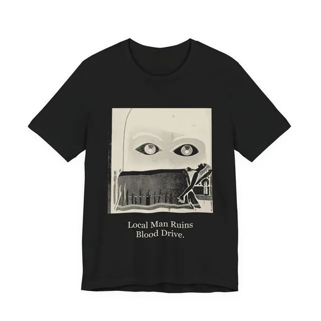 Local Man Ruins Blood Drive. — Dracula design printed on a black t-shirt