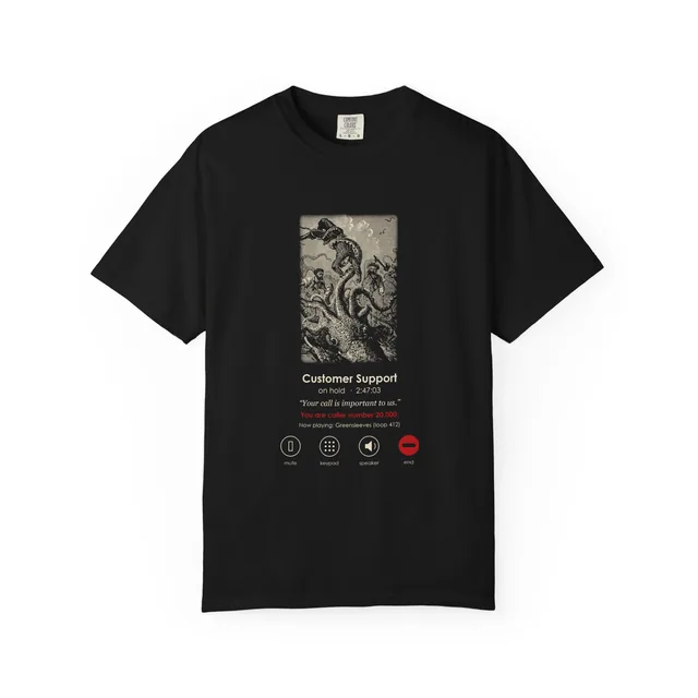 Your call is important to us. You are caller number 20,000. — Vingt mille lieues sous les mers (Twenty Thousand Leagues Under the Sea) design printed on a t-shirt