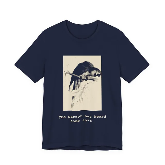 The parrot has heard some sh*t. — Treasure Island design printed on a navy t-shirt