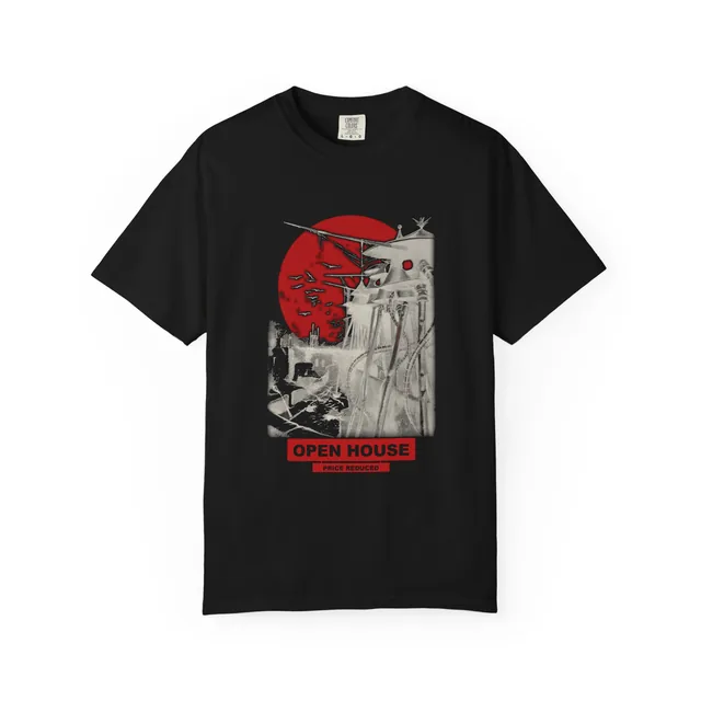 Open house. Price reduced. — The War of the Worlds design printed on a t-shirt
